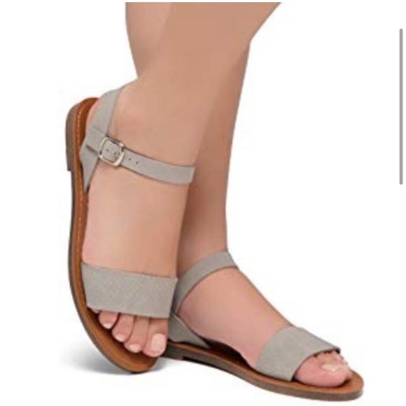 Gray Open Toes One Band Ankle Strap Flat Sandal - Picture 2 of 11